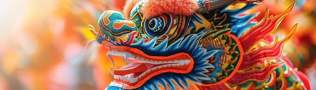 Close-up beeld van draken dans kostuums gedetailleerde patronen tijdens het Chinese Nieuwjaar Helder kleuren