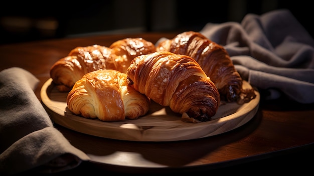 Close-up beeld van versgebakken croissant op een bord