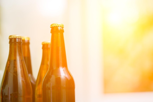 Close up of beer bottles