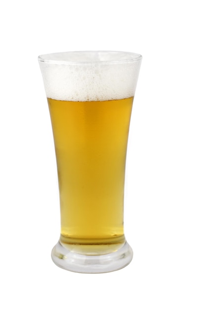 Close-up of beer glass against white background