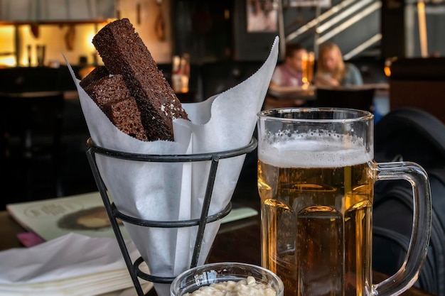 Close-up of beer glass on table