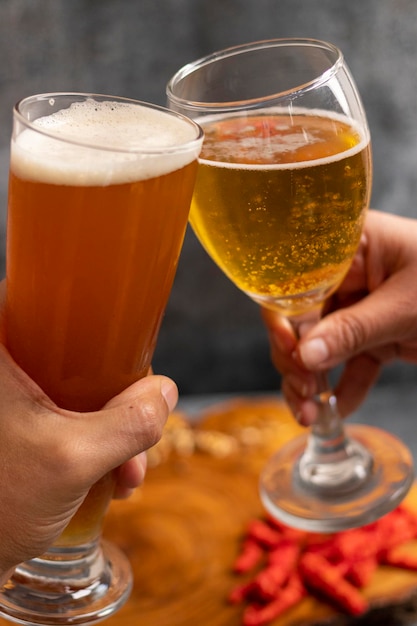 Close-up of beer glass on table