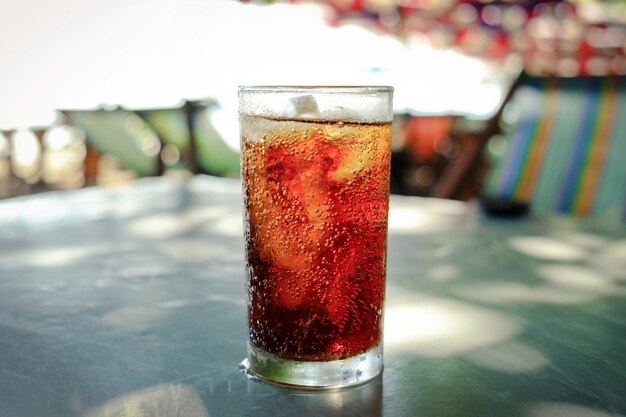 Close-up of beer in glass on table