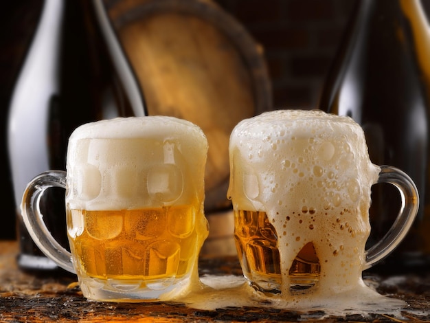 Close-up of beer glass on table