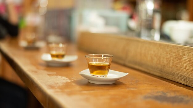 Close-up of beer in glass on table