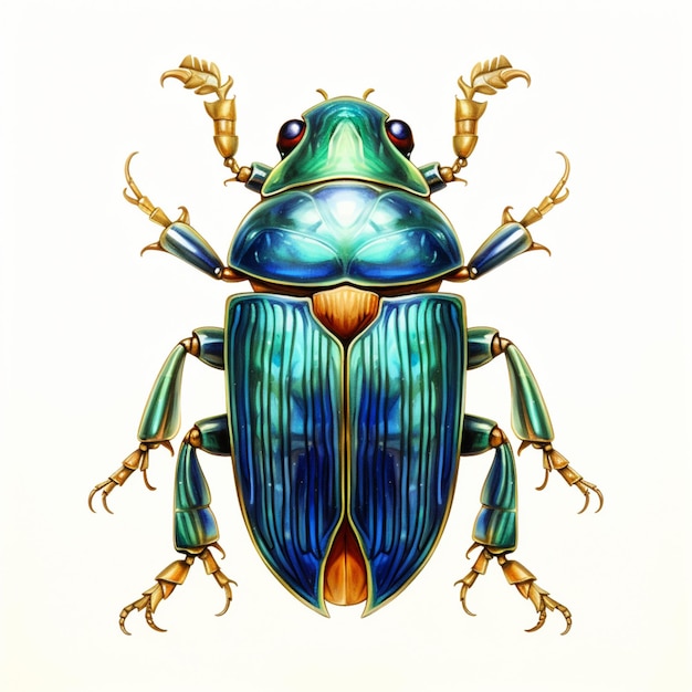 a close up of a beetle with a blue body and green wings generative ai