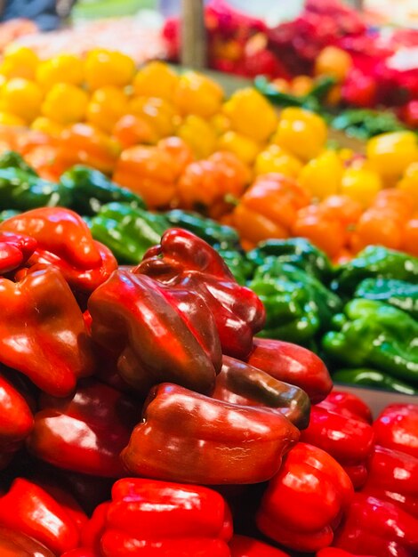 Close-up of bell peppers for sale in market