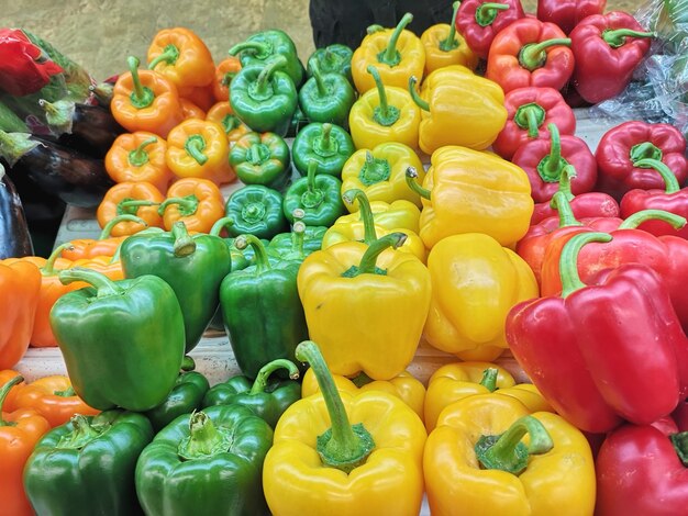Photo close-up of bell peppers varieties