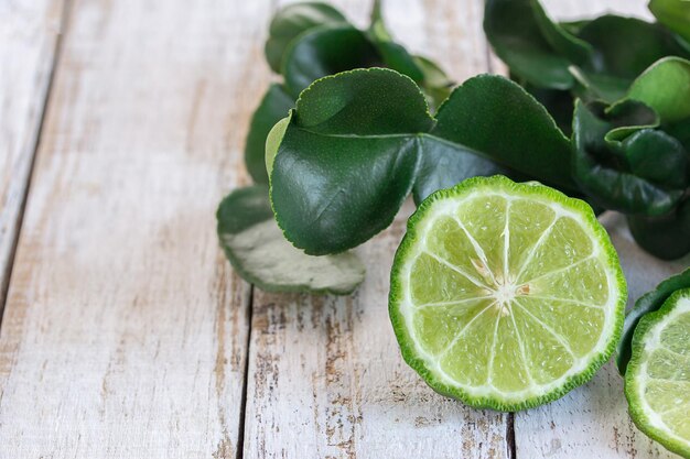 Close up bergamot on wooden table background