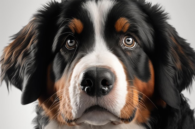 Close up of Bernese Mountain dog with white background very high quality Generative AI AIG16