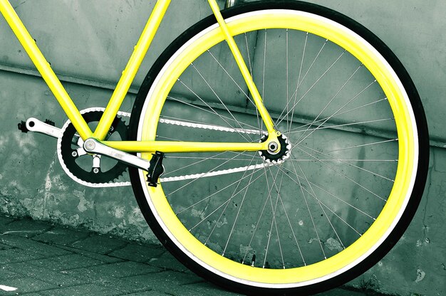 Close-up of bicycle parked outdoors