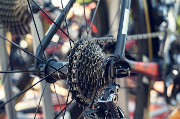 自転車のスピークのクローズアップ