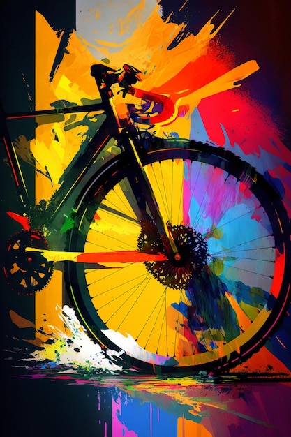 Close up of bicycle with colorful background generative ai