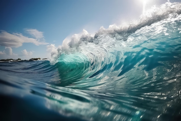 Close up big Blue wave at Maldives AI