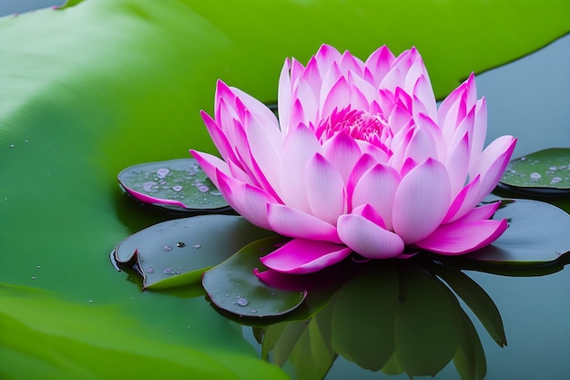 Close up big button of single pink lotus water lily pastel sweet color floating in the pond