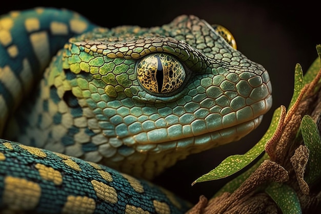 close up of Big eyed pit viper