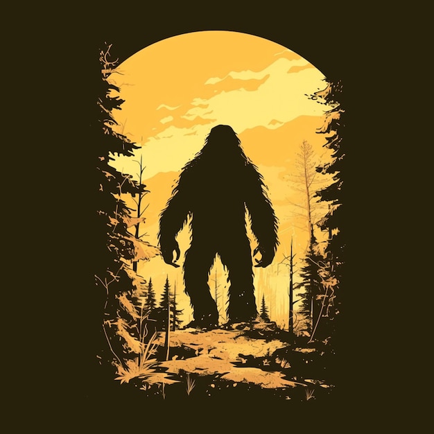 a close up of a bigfoot standing in the woods generative ai