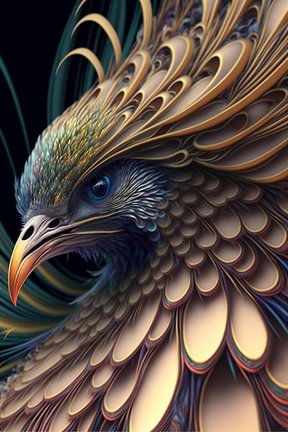 Close up of a bird on a black background generative ai