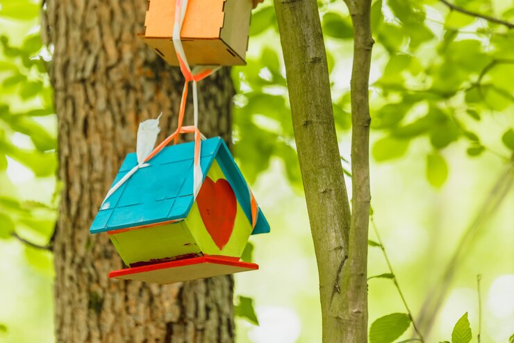 Photo close-up of bird hanging on tree trunk