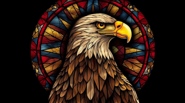 Photo a close up of a bird of prey with a stained glass background generative ai
