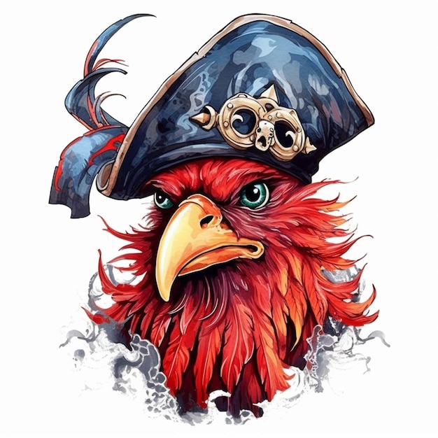 a close up of a bird wearing a pirate hat generative ai