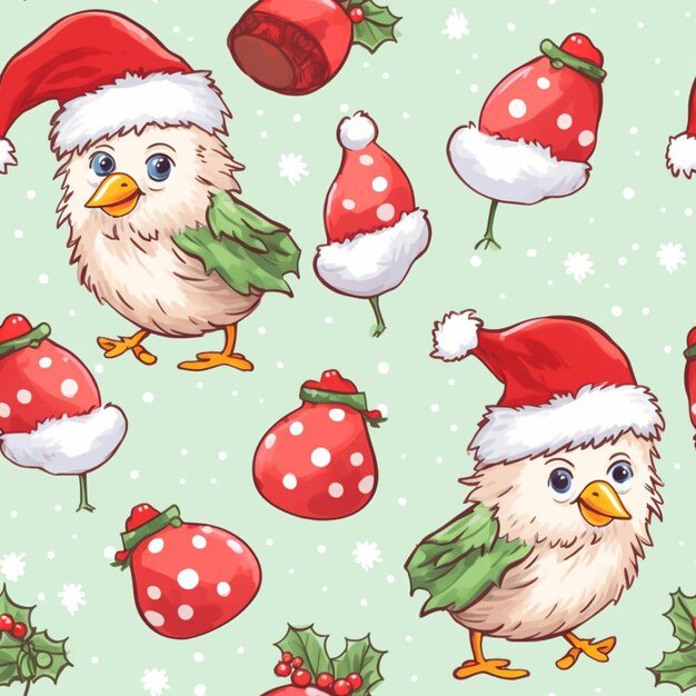 A close up of a bird wearing a santa hat and scarf generative ai