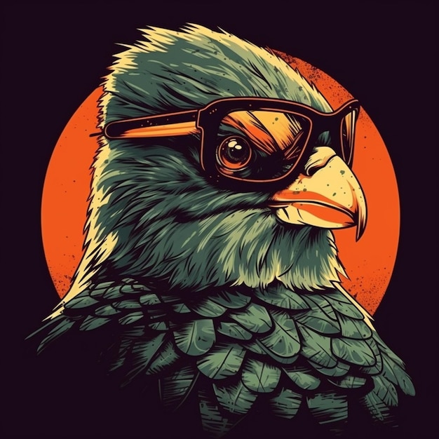 a close up of a bird wearing sunglasses on a black background generative ai