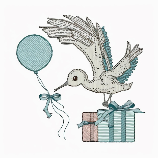 a close up of a bird with a balloon and a present generative ai