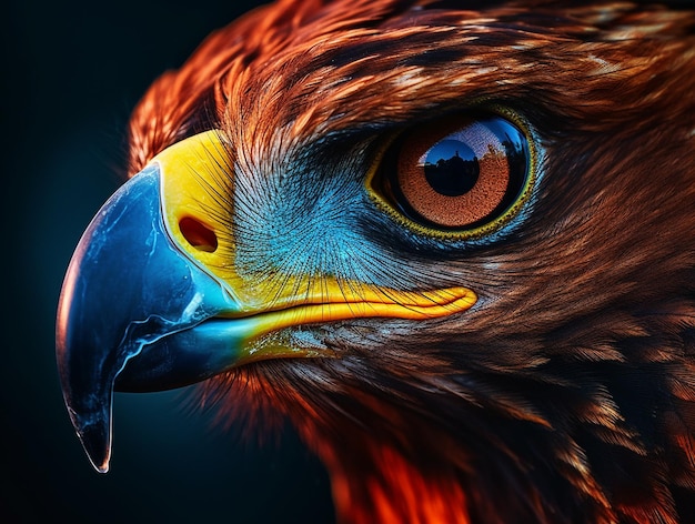 A close up of a bird with a blue background