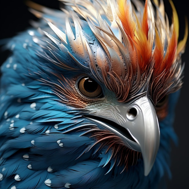 Крупный план птицы с красочной головой и перьями, генерирующий искусственный интеллект