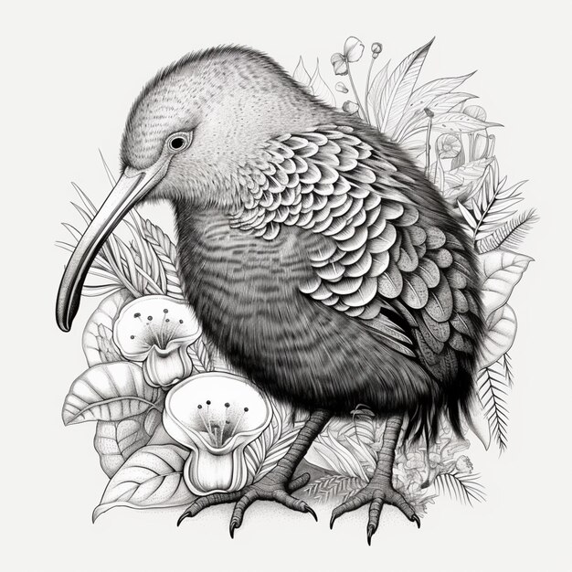 a close up of a bird with a long beak and a flower generative ai