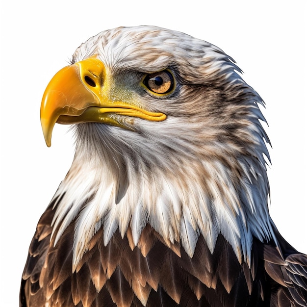 A close up of a bird with a yellow beak and a white background