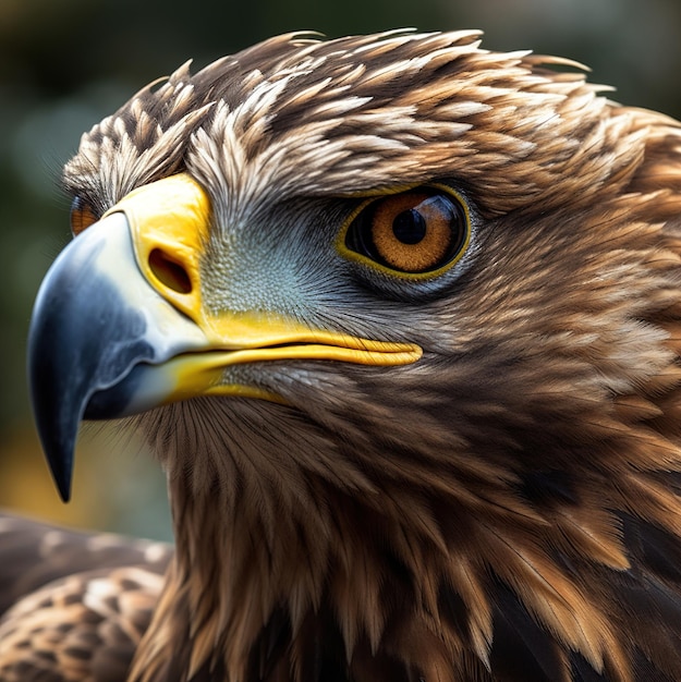 A close up of a bird with a yellow eye and a black beak.