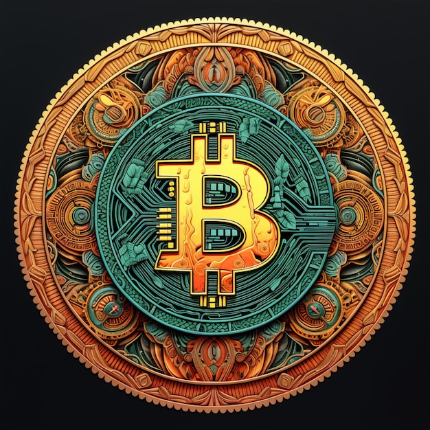 a close up of a bitcoin on a circular plate with a black background generative ai