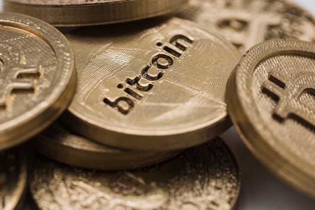 Photo close-up of bitcoins