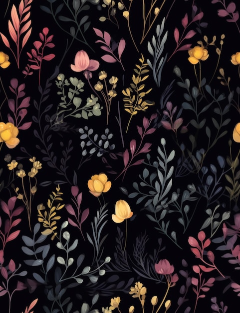 a close up of a black background with a bunch of flowers generative ai