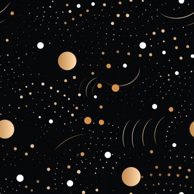 a close up of a black background with gold and white dots generative ai