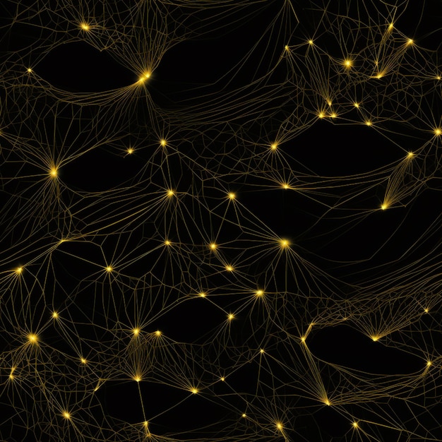 A close up of a black background with a lot of gold lights generative ai