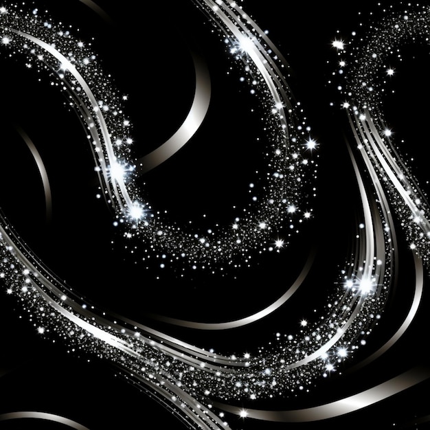 A close up of a black background with silver and white swirls generative ai