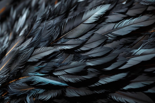 Photo close up of black bird feathers abstract background and texture for design