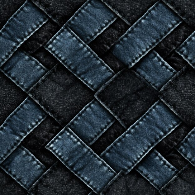 Photo a close up of a black and blue quilt with a diamond pattern generative ai