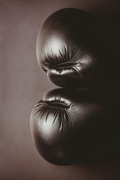 Close up of black boxing gloves