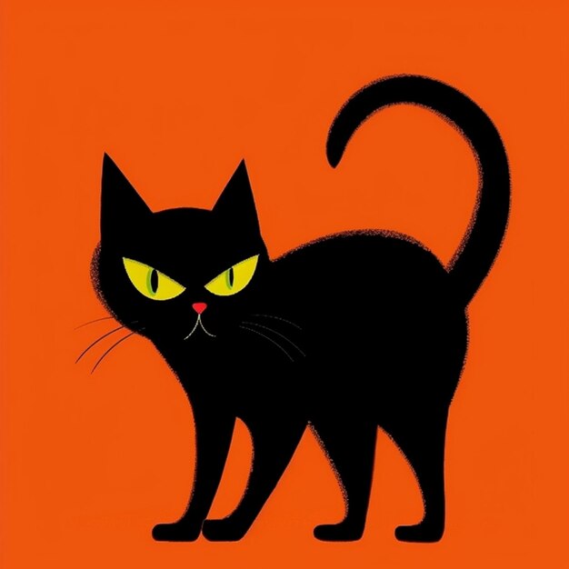 a close up of a black cat with yellow eyes on an orange background generative ai