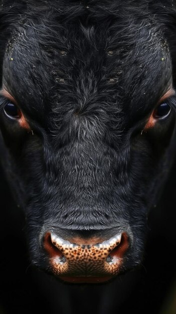 Photo a close up of a black cows face with a red nose