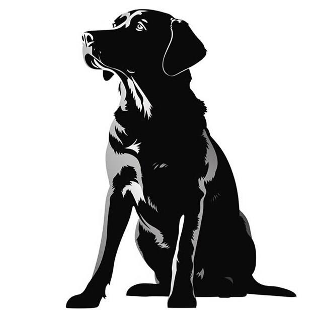 a close up of a black dog sitting on a white background generative ai