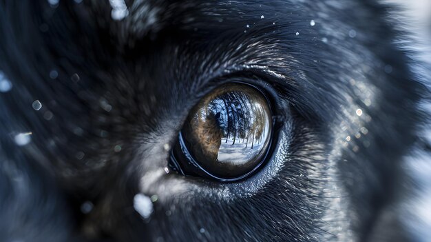 a close up of a black dogs eye