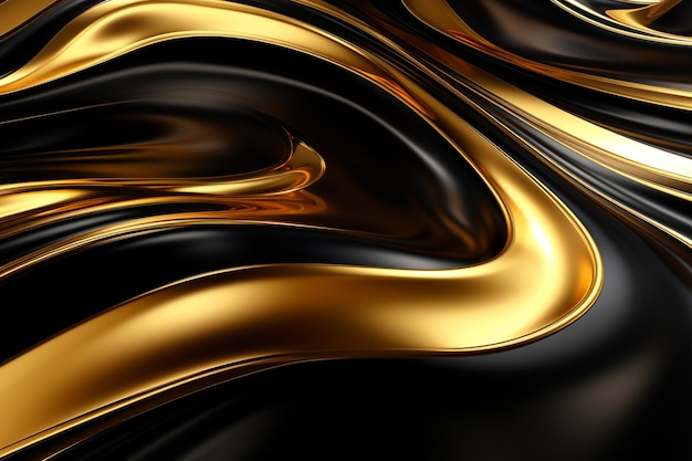 A close up of a black and gold abstract background with a smooth wave generative ai