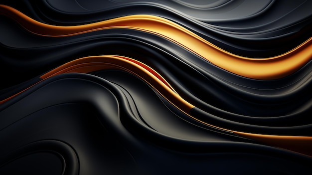 a close up of a black and gold abstract background with a wavy design generative ai