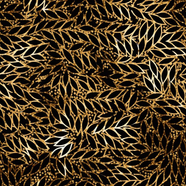 Photo a close up of a black and gold background with leaves generative ai