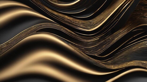 A close up of a black and gold background with wavy lines generative ai